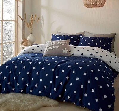 CATHERINE LANSFIELD CL Home Duvet Quilt Cover Polka Bedding Set Brushed Cotton with Pillowcases