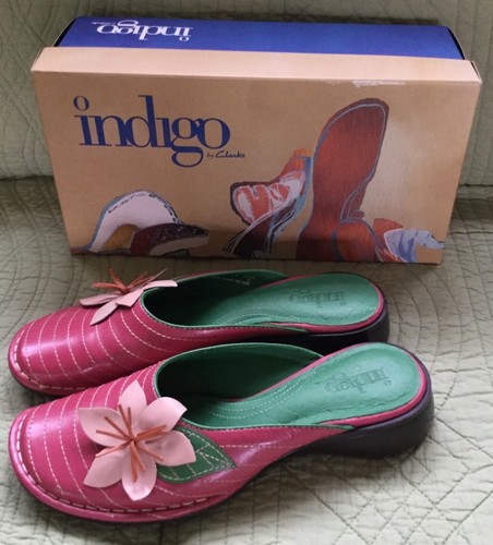 NEW INDIGO BY CLARKS WOMENS MANAS PINK ISLAND SLIDES/SANDLES W/ FLOWER SIZE 8.5 - Afbeelding 1 van 2