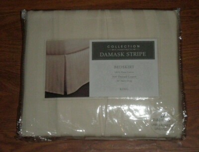 Charter Club Macy's DAMASK STRIPE KING BED SKIRT 500 TC Pima Cotton Natural NEW