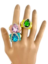 Set /Bundle/ Lot 3 Fun Acrylic Rings Mixed Sizes 6 to 9- Shades of Blue