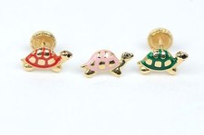14K Yellow Gold Turtle Screw Backs Children's Stud Earrings