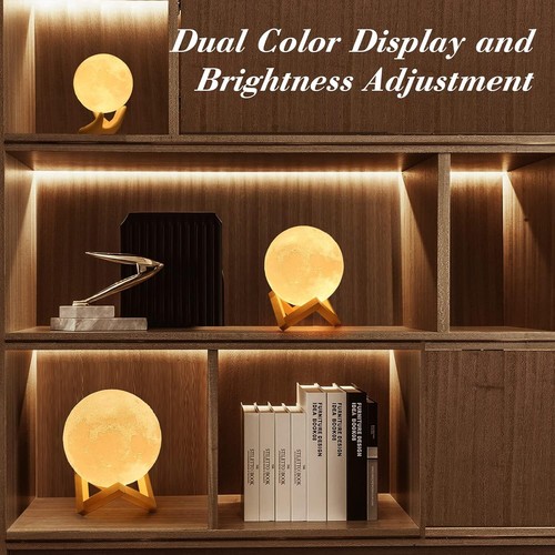 3D Moon Lamp with 4.7 Inch Wooden Base - Christmas Day Gift, LED Night Light - Picture 4 of 6