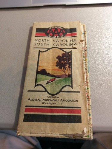1930's ? North Carolina & South Carolina AAA Vintage Road Map Fair Condition 1930's ? North Carolina & South Carolina AAA Vintage Road Map Fair Condition