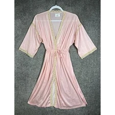 Vintage Milco Robe Womens Size M Pink Nylon Lace Trim Pocket USA Made 1/2 Sleeve