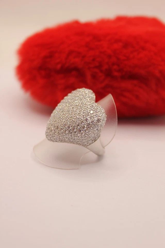 Anello Argento Cuore Pave' di Zirconi Bianchi mm 27x26 Mis. 17 Regolabile Exploi - Immagine 3 di 4