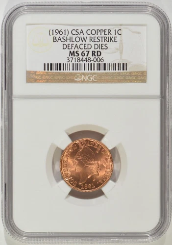 1961 Confederate Cent Bashlow Restrike Defaced Dies CSA 1c NGC MS67RD 3718448006