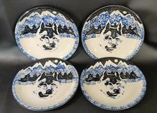 Set of (4)Tienshan Folk Craft "Wolf" 7 5/8" Salad/Dessert Plates-Blue & White - 