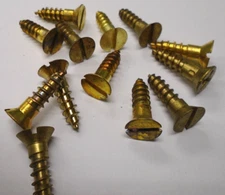 Wood Screws #10 x 1" Long Slotted Flat Head Brass Lot of 50 #1688
