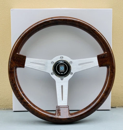 NARDI Classic 350mm Steering Wheel Mahogany Wood with Brushed Aluminum Finish - Picture 4 of 8