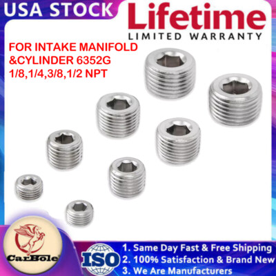 6352G Chrome Pipe Plug Fitting For Intake Manifold &Cylinder 1/8,1/4,3/8,1/2 NPT
