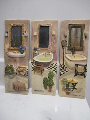C. Winterle Olson Wall Art 3D Plaques Bathroom Scenes ~~SET OF 3~~