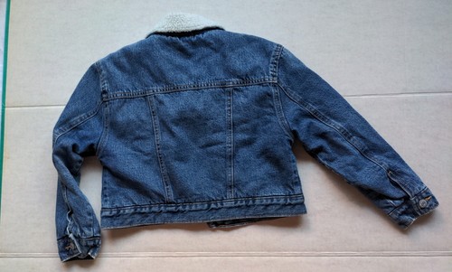 Old Navy Girls Size M (8) Blue Denim Cropped Sherpa Lined Button Trucker Jacket - Picture 6 of 7