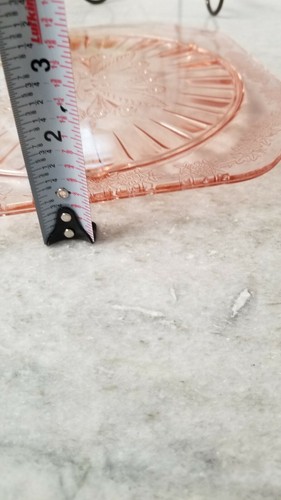 VINTAGE PINK DEPTESSION GLASS CAKE DESERT FOOTED PLATTER TRIVET NO DAMAGE D55 - Picture 6 of 6