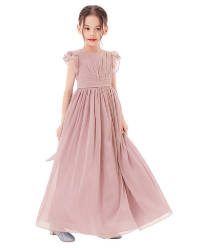 A-Line Scoop Neck Girls Dresses Chiffon Pleated Dress A-Line Flower Girl Dresses - Picture 19 of 43