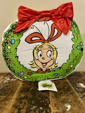 Dr Seuss The Grinch Cindy Lou Who Christmas Wreath w/Bow Adorable Round Pillow 