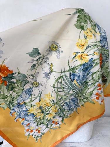 SWAROVSKI Silk Neck Scarf Head Scarf Orange Tropical Birds Florals Hand Rolled - Picture 2 of 8