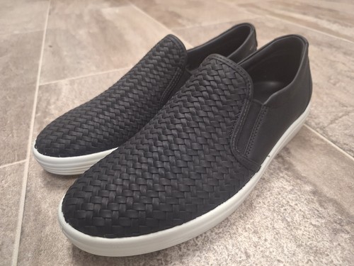 ECCO Womens Soft 7 Slip On Shoes - Black Woven Leather - 10/10.5- NEW - Picture 4 of 8