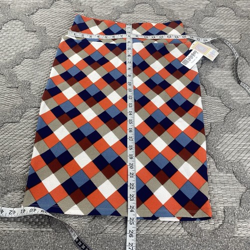 Falda lápiz LuLaRoe para mujer talla mediana naranja azul estampado argyle - Imagen 6 de 9
