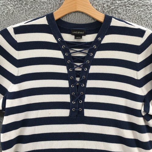 Lane Bryant Pullover Sweater Womens 22/24 Blue White Cotton Blend Striped Knit - Picture 2 of 22