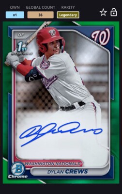 Topps Bunt Digital | DYLAN CREWS | Green Chrome Prospect Signature | Legendary 