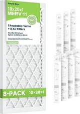 Future Way Air Filters 10x20x1 MERV 11 _ 1 Reusable Frame + 8 Air Filters