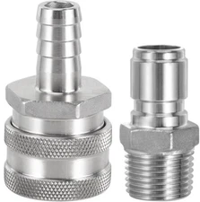 (Ships Fast) 1/2" Hose Barb x 1/2" NPT Male Stainless Steel Quick Disconnect Set