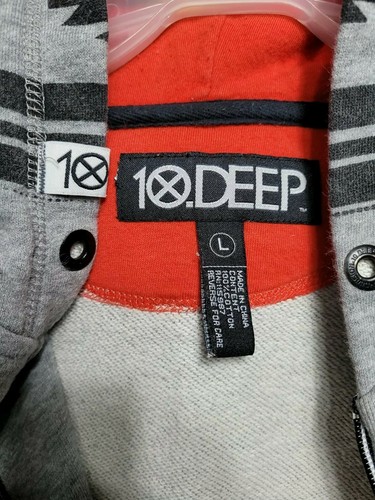 10Deep clothing co. men's L Hooded Sweatshirt AZTEC Style Gray Red Yellow Black - Picture 8 of 8
