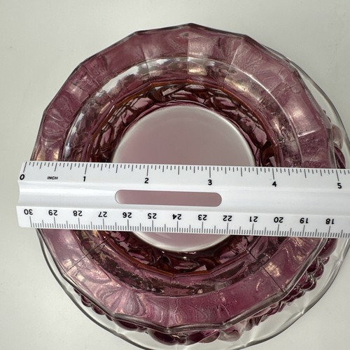 Art Deco Glass Footed Centerpiece Fruit Bowl Tulip Fluted Rim Cranberry - Picture 8 of 9
