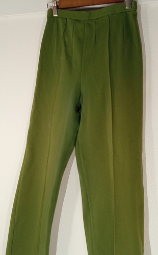 Vintage Pants Girls Size 8 10 Green Bell Bottom Olive Pleated HighWaist Youth - Picture 9 of 10
