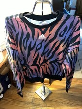 Womens Adldas Black/Purple/Pink Tiger Print Crop Sweatshirt Size L VGC