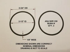 O-ring Size 230, 2-1/2" ID x 2-3/4" OD x 1/8" thick. Buna-N.   Qty 2. Brand New.