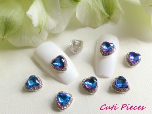 3D Nail Art Purple Blue Pink Rhinestone Silver Heart Frame Jewel Gem Alloy Metal - Picture 3 of 5
