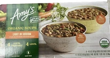 Amy's Organic Light Sodium Lentil & Lentil Vegetable Soup. Gluten & Dairy Free.