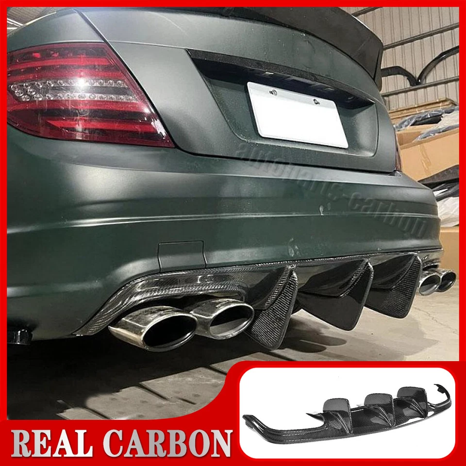 Labio difusor parachoques trasero fibra carbono real para Mercedes Benz W204 C63 2008-2011 Foto 2 de 4