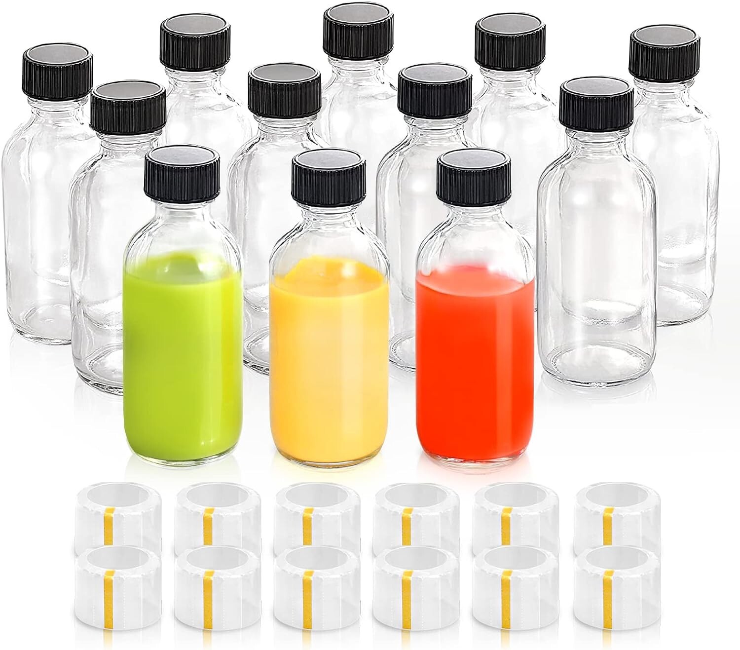 GMISUN 2 oz Small Clear Glass Bottles 12 Pack Shot Bottles with Caps Ginger-USA