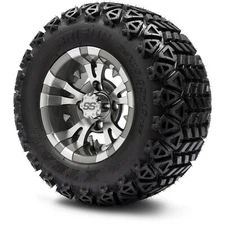 10" Gunmetal Vampire Golf Cart Wheels and All Terrain Tires Combo - Set of 4