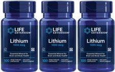LITHIUM  BRAIN HEALTH  LONGEVITY MEMORY MOOD  1000mcg 300 Caps LIFE EXTENSION