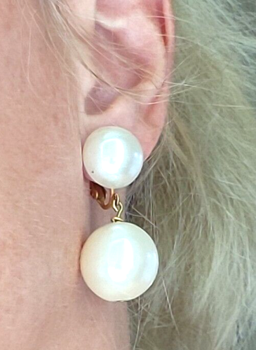 Vtg Gold Link Chain Choker Necklace w/Large Faux Pearl Dangles & ClipOn Earrings - Picture 17 of 19