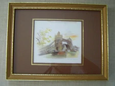 VINTAGE PRINT FRAMED ENGLISH LONDON TOWER BRIDGE ENGRAVING ARTIST SIGNED PRINT