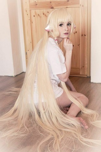Chobits Chi 59" Super lange glatte blonde Cosplay-Perücke Party-UHar-Perücken DE - Bild 5 von 10