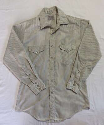 Vintage H Bar C Men s Ranchwear Pearl Snap Western Shirt Cream Color Long Tail