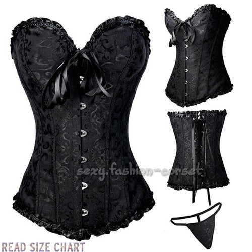 Sexy Womens Steampunk Black Overbust Underbust Corset Top Waist Training Bustier - Picture 7 of 58