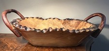 Beautiful Carved Wood Wooden Bowl Handles Basket Centerpiece Primitive Folk Ar