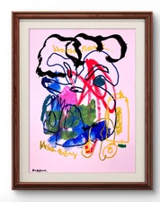 Aleph Original Art House 14x11 Modern Abstract Face Expressionism Acrylic Paper