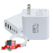 65W 6-Port USB-C Wall Charger with 6ft Type-C Cable, PD Fast Charging