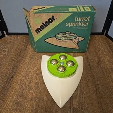 Vintage Melnor Turret Sprinkler Beige & Avacado Green Sprays 4 Shapes New In Box