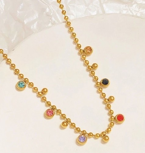 New 💕stainless Steel Rainbow Rhinestone Necklace Gold Plated Women Jewelry - Picture 2 of 7