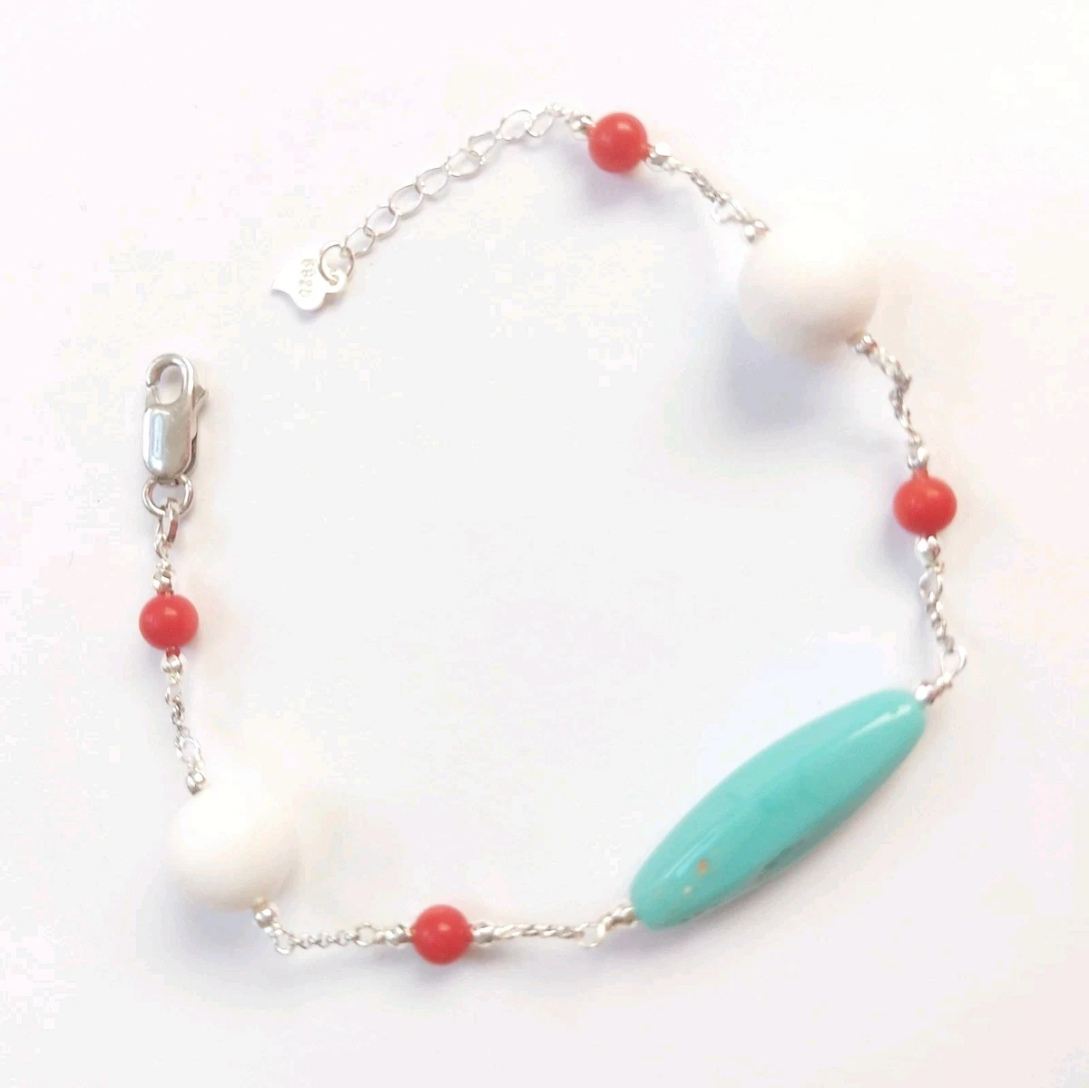 Bracciale Rigido In Argento Placcato 925 Con Turchese Sintetico - Fatto A Mano Dall'India - 1 Pezzo