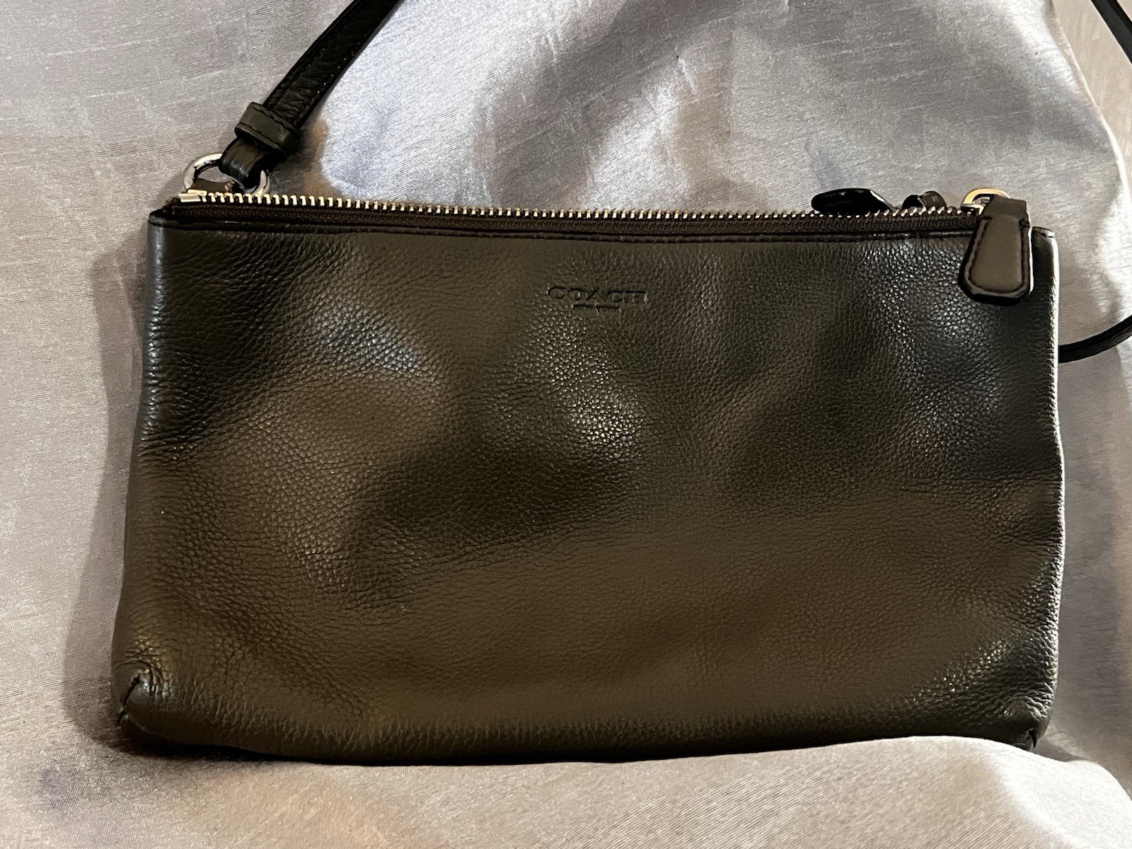 Coach Black Pebbled Shoulder Bag Silver Hardware Zipper Accents Inner Pockets