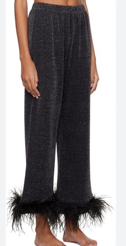 Sleeper Black Cosmos Feather Trim Pajama Bottoms Metallic Size XS